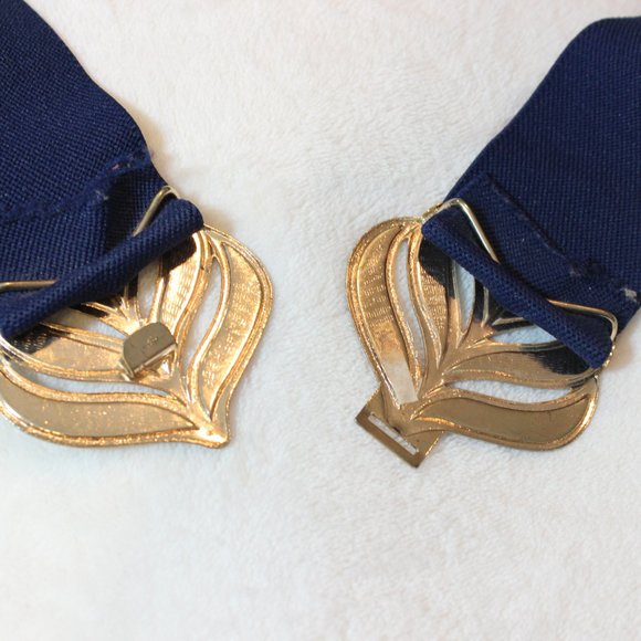 Vintage 1980\'s Navy Blue Feather Flames Retro Buckle Belt 25-29\